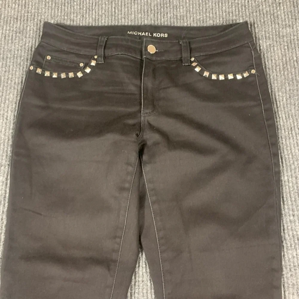 Michael Kors Jeans Womens 8 Black Skinny Studded Stretch Mid Rise Grunge 32x28